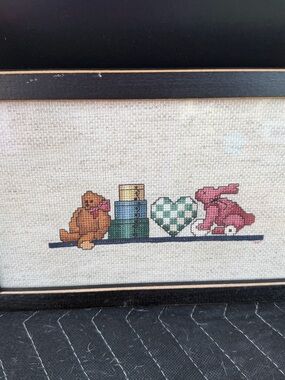 American Vintage Cross-Stitch Wall Art - Pink, Green, Brown